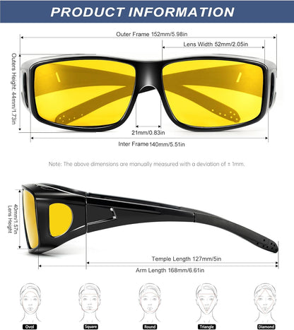 Night-Vision-Glasses Fit-Over-Glasses Wrap-Around Glasses: anti Glare Night Driving Glasses for Men Women HD Lens
