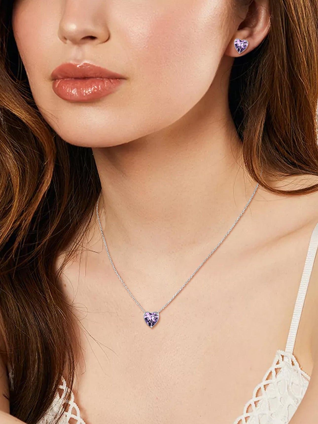 Silver Necklace for Women 925 Sterling Silver Birthstone Love Heart Necklace Birthday Women Gifts