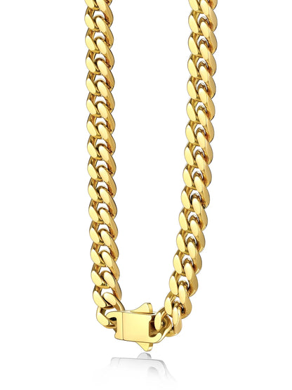 5Mm 18K Gold Filled Cuban Chain Necklaces, 30 Inch Heavy Chunky Stainless Steel Curb Necklace Hip Hop Punk Jewelry for Women