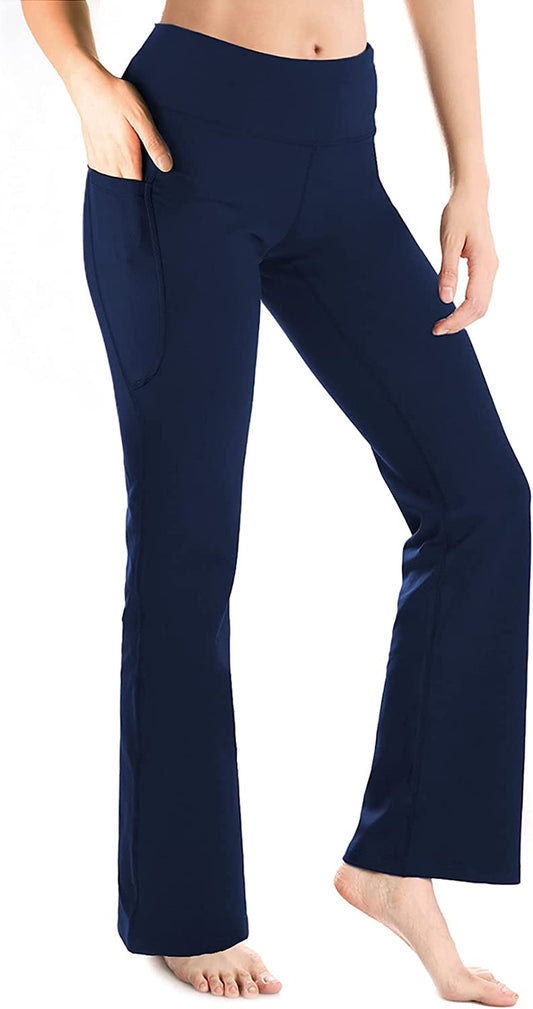 ,Side Pockets,Petite Women'S Bootcut Yoga Pants Workout Pants with Side Pockets,29",Navy Blue,Size M
