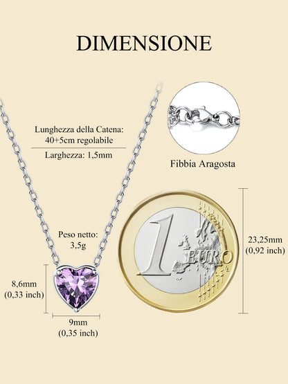 Silver Necklace for Women 925 Sterling Silver Birthstone Love Heart Necklace Birthday Women Gifts