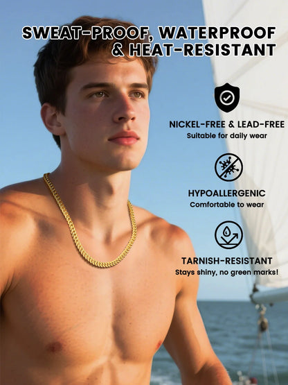 5Mm 18K Gold Filled Cuban Chain Necklaces, 30 Inch Heavy Chunky Stainless Steel Curb Necklace Hip Hop Punk Jewelry for Women