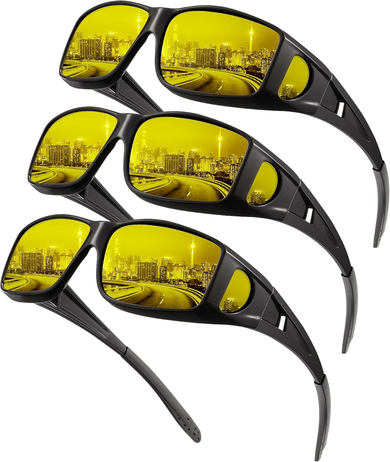 Night-Vision-Glasses Fit-Over-Glasses Wrap-Around Glasses: anti Glare Night Driving Glasses for Men Women HD Lens